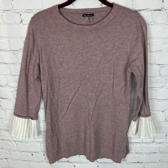 Vila Milano Dusty Rose Sweater Top with White Pleated Sleeves Size Small - Picture 1 of 6